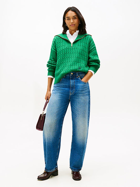 Relaxed Cable Knit Quarter-Zip Jumper
