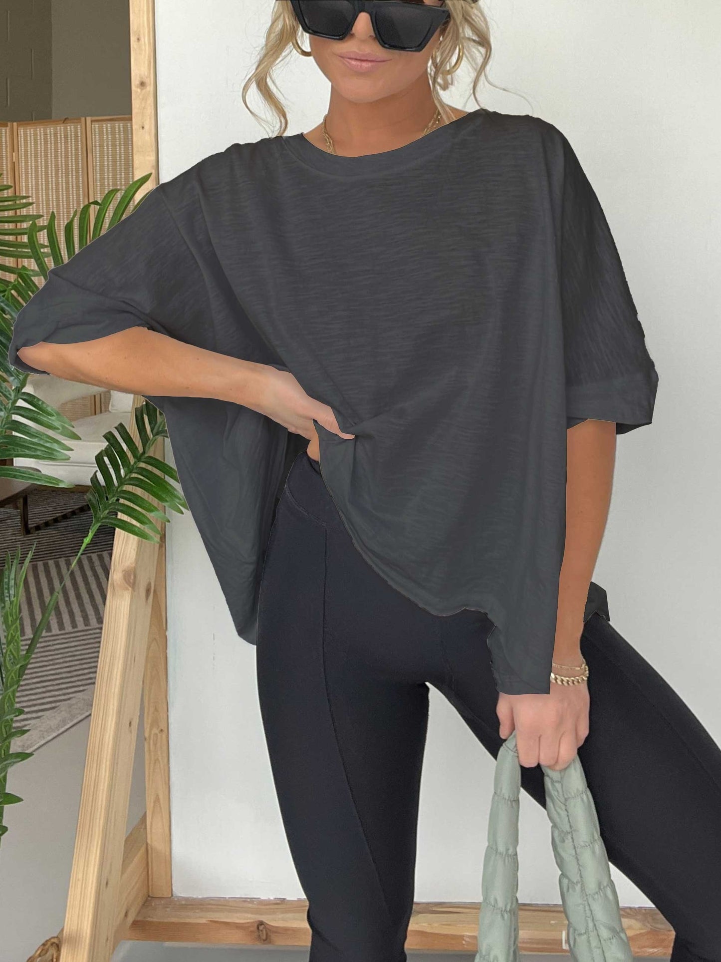 Damen Oversized T-Shirt mit Rundhalsausschnitt in Unifarbe