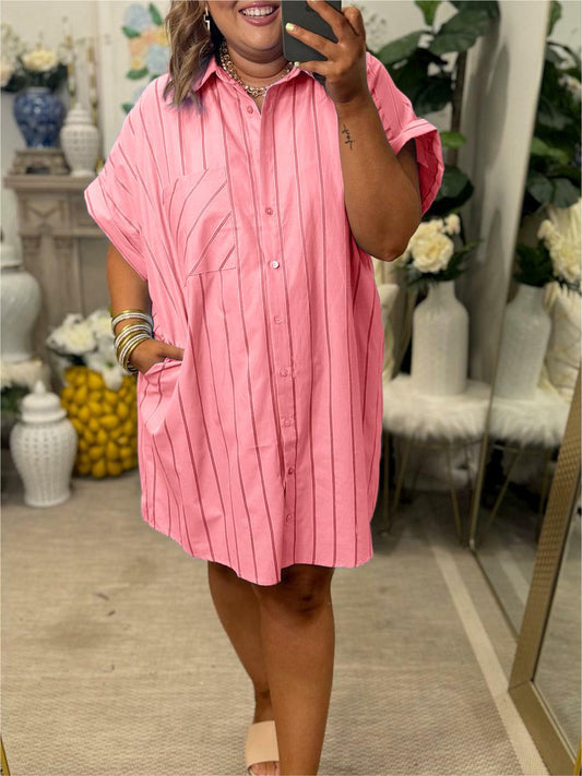 Damen Button-Down gestreiftes Hemdblusenkleid (2 kaufen, kostenloser Versand)