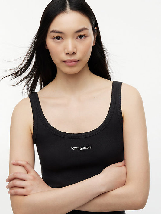 Logo Embroidery Slim Ribbed Tank Top