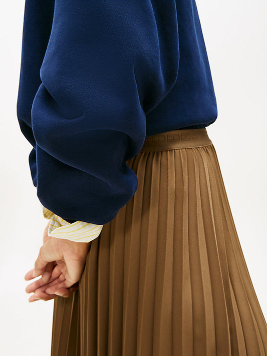 Tonal Flag Waistband Pleated Midi Skirt