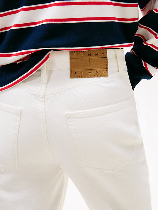 High Rise Slim Straight Leg White Jeans