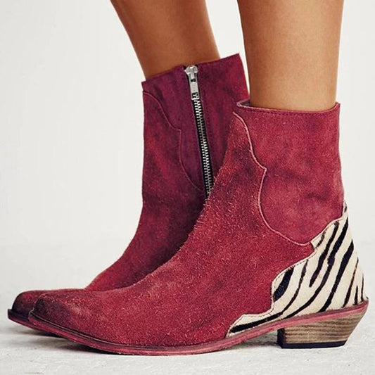 Damen Leder Mittelhoher Absatz Retro High Heels
