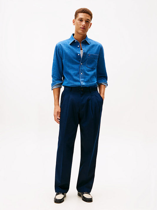 Regular Fit Flag Embroidery Denim Shirt