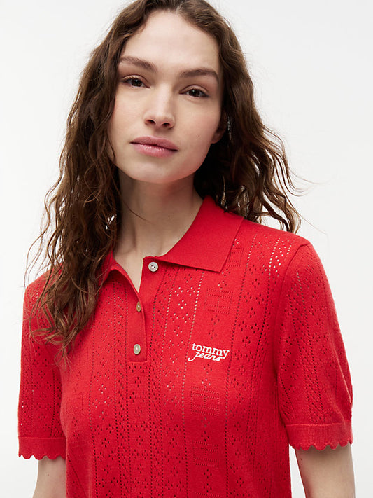 Pointelle Flag Short Sleeve Polo Jumper