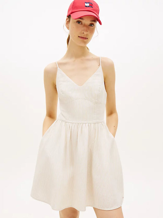 Extra Slim Linen Blend Mini Skater Dress