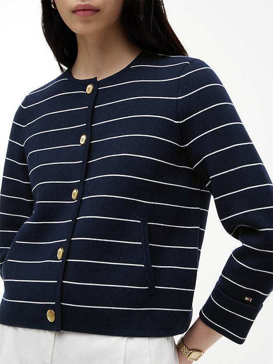 Gold-Tone Button Boxy Cardigan