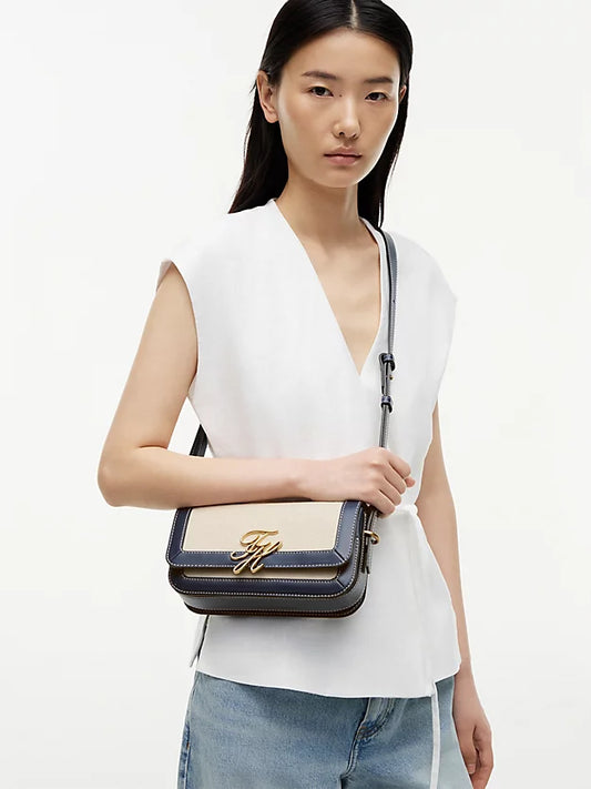 Canvas Leather Trim Crossbody Bag