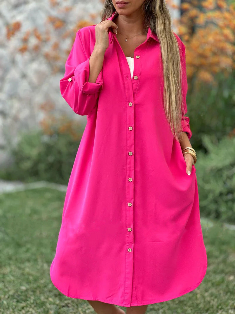 🔥LETZTER TAG 50% RABATT🔥Damen-Freizeit-Hemdjacke mit Revers in Unifarben