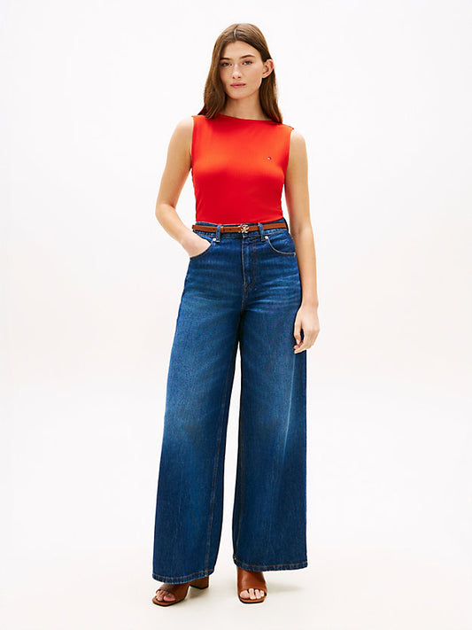 Ribbed Slim Boat Neck Tank Top