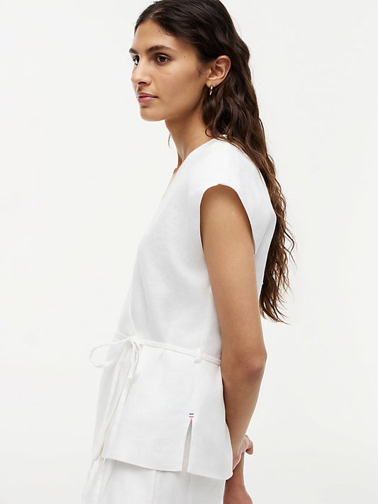 Linen Blend Tie Wrap Waistcoat