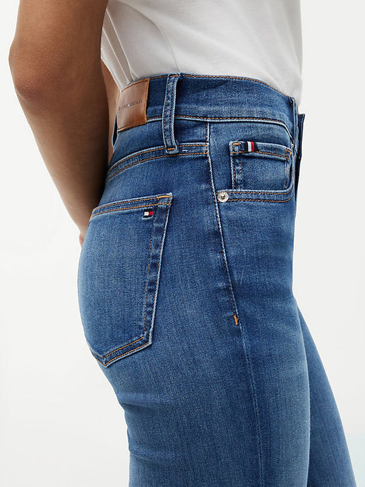 Whiskered Mid Rise Flared Jeans