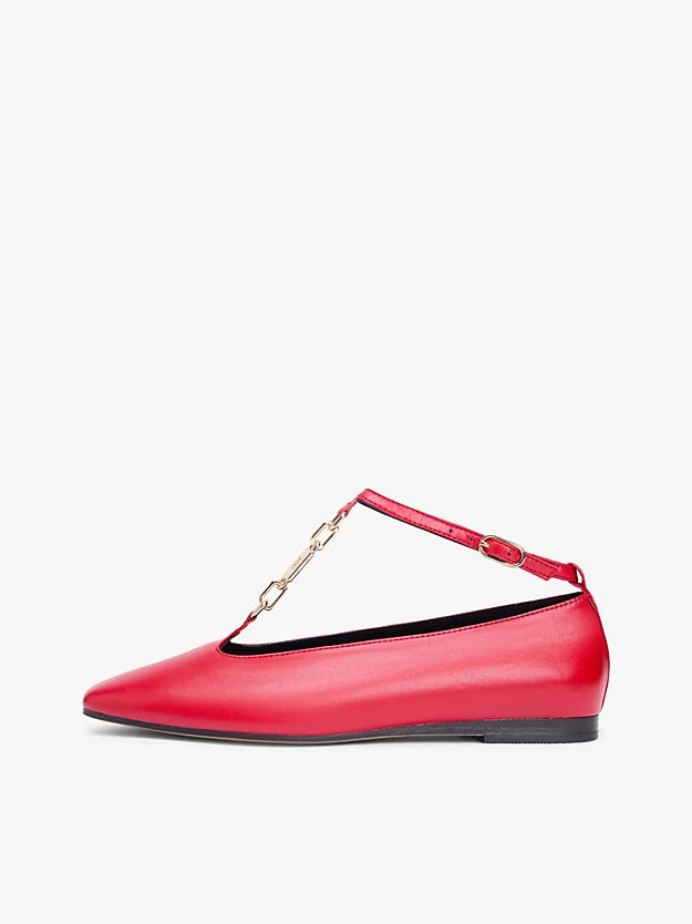 Leather T-Bar Chain Ballerinas