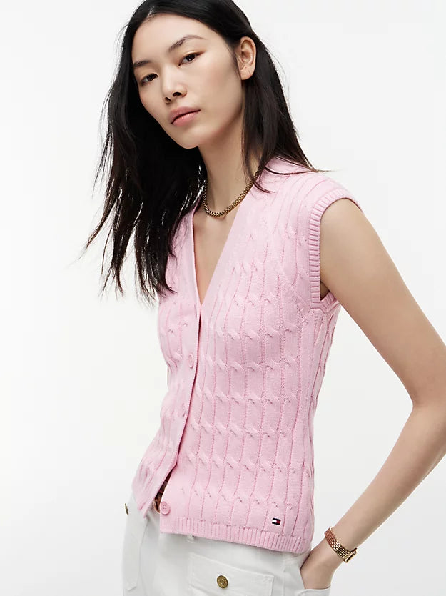 Cable Knit Slim Cap Sleeve Cardigan