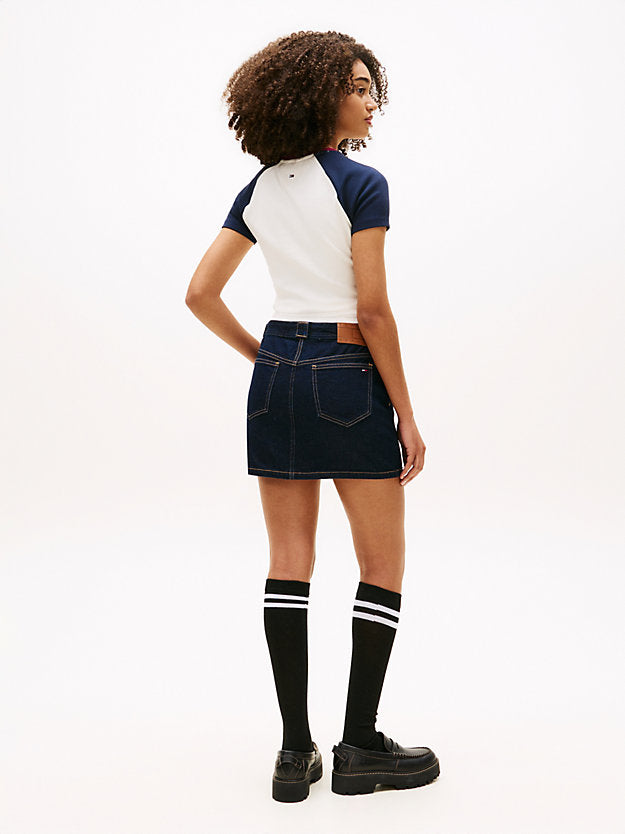 Flag Embroidery Denim Straight Mini Skirt