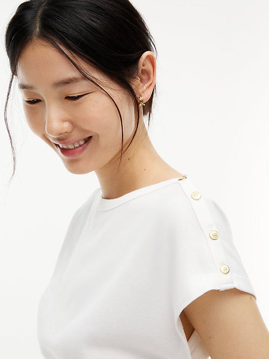 Gold-Tone Button Boat Neck T-Shirt