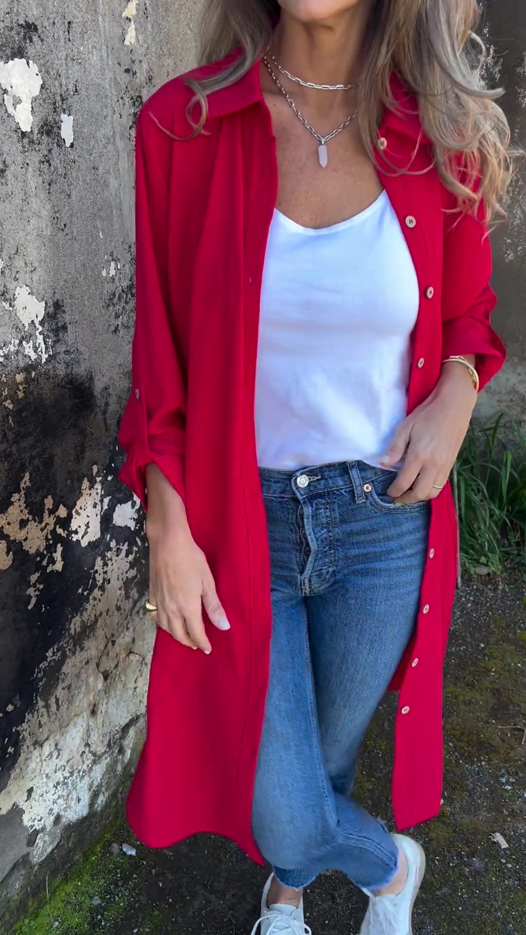 🔥LETZTER TAG 50% RABATT🔥Damen-Freizeit-Hemdjacke mit Revers in Unifarben