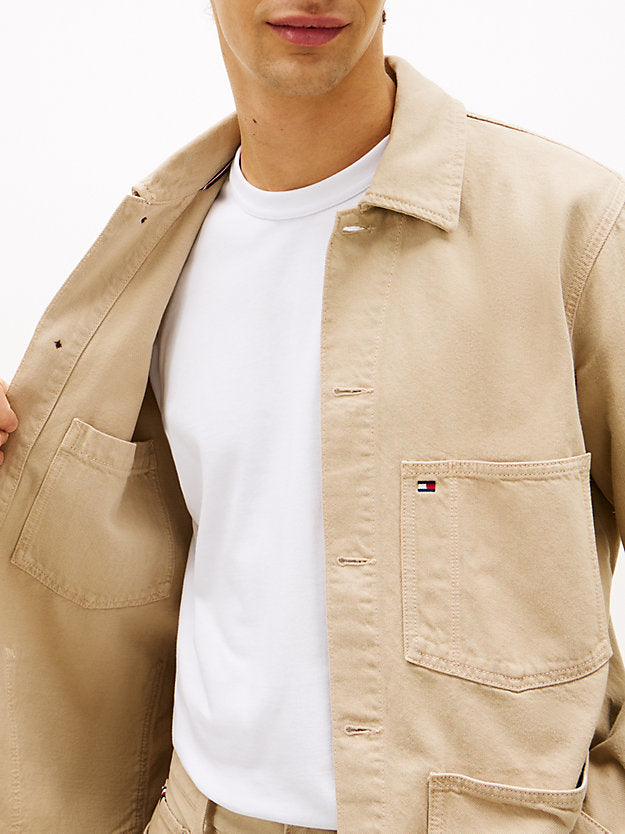 Washed Flag Embroidery Denim Chore Jacket