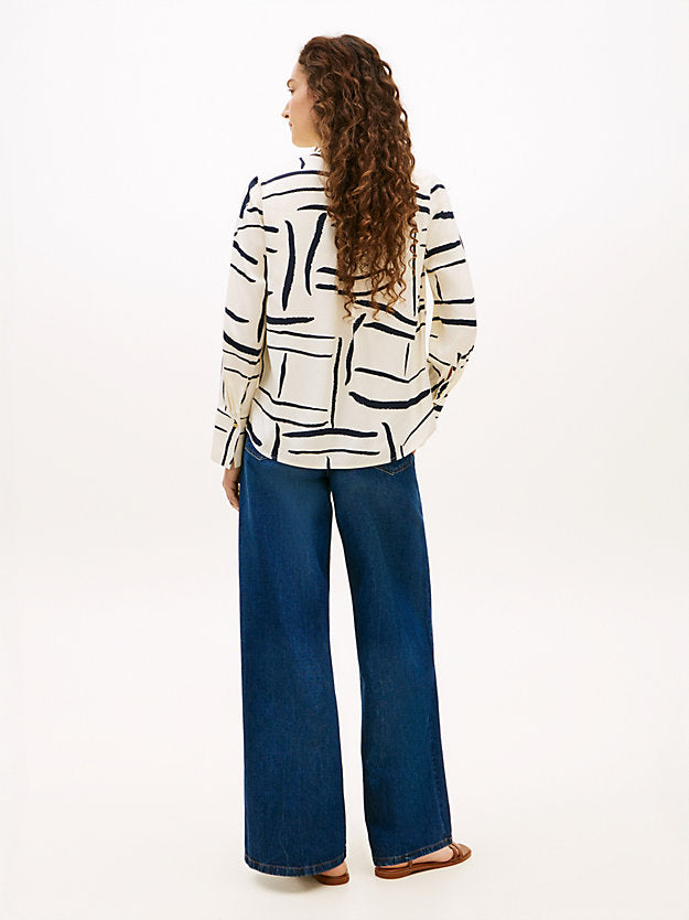 Relaxed Fit Gold-Tone Button V-Neck Blouse