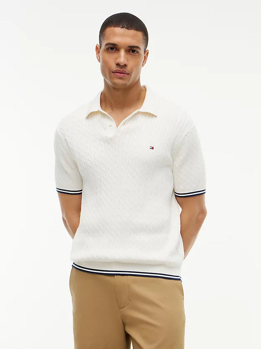 Cable Knit Short Sleeve Polo Jumper
