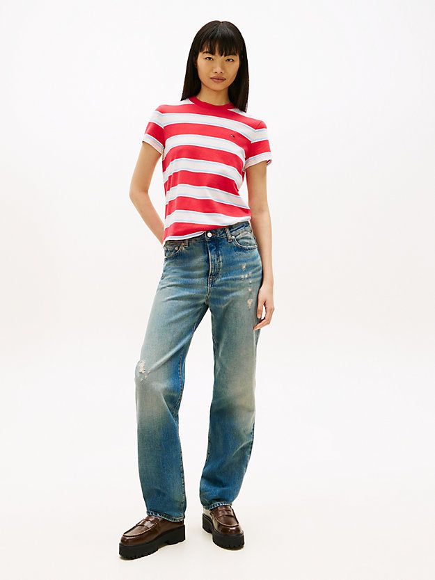 Flag Embroidery Jersey Crew Neck T-Shirt