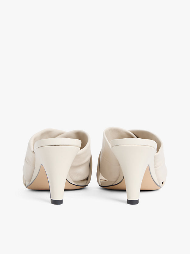 Leather Crossover Strap Heeled Mules