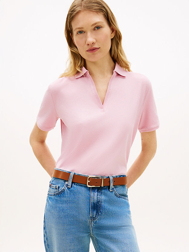 Relaxed Fit Open Placket Pique Polo Shirt