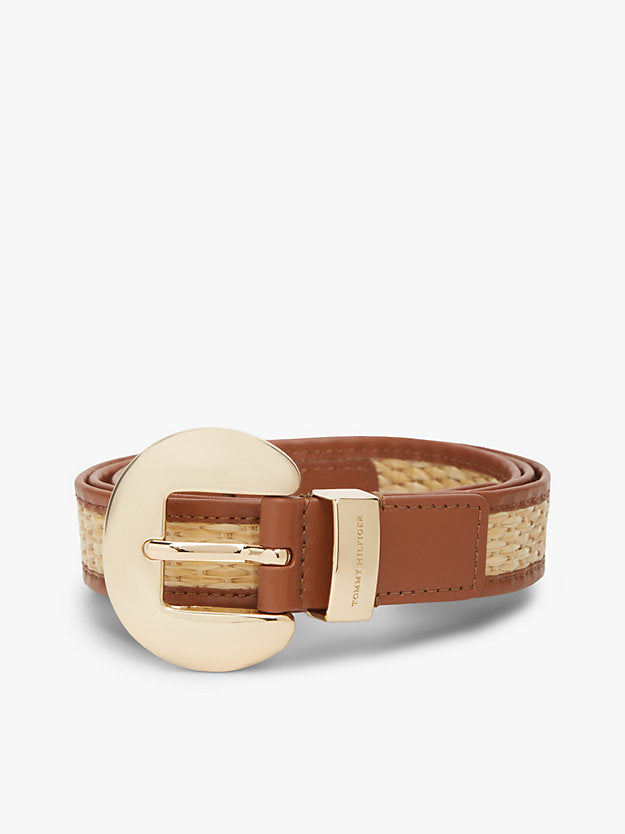 Raffia Oval Buckle Leather Belt