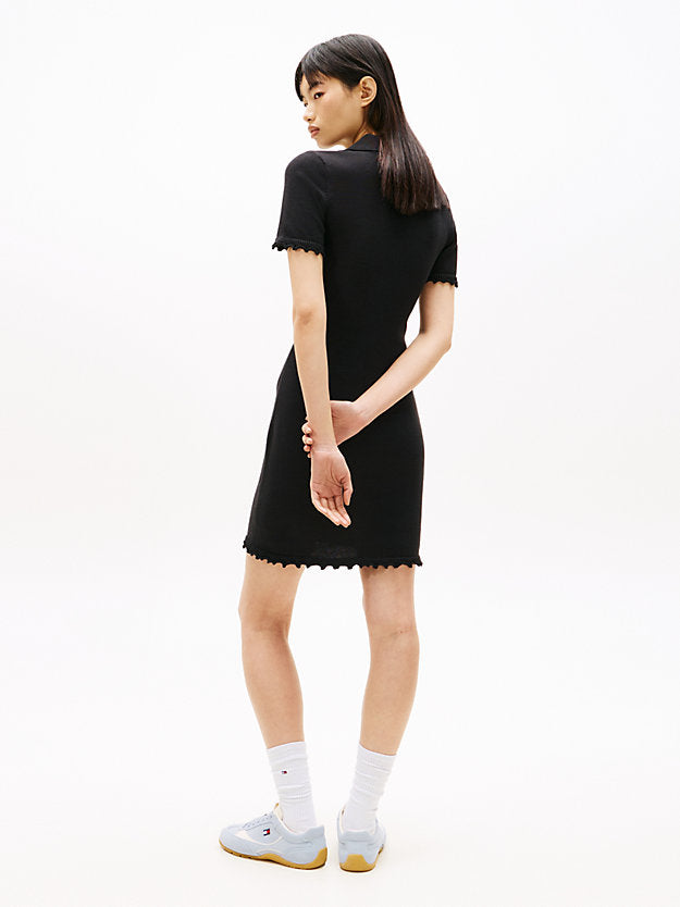 Ruffle Trim Slim Mini Polo Dress