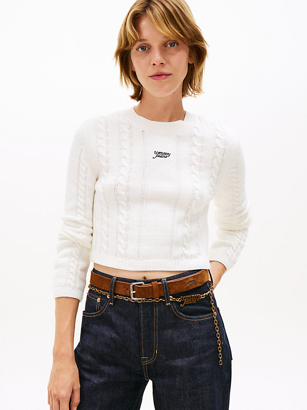 Logo Embroidery Cable Knit Slim Jumper