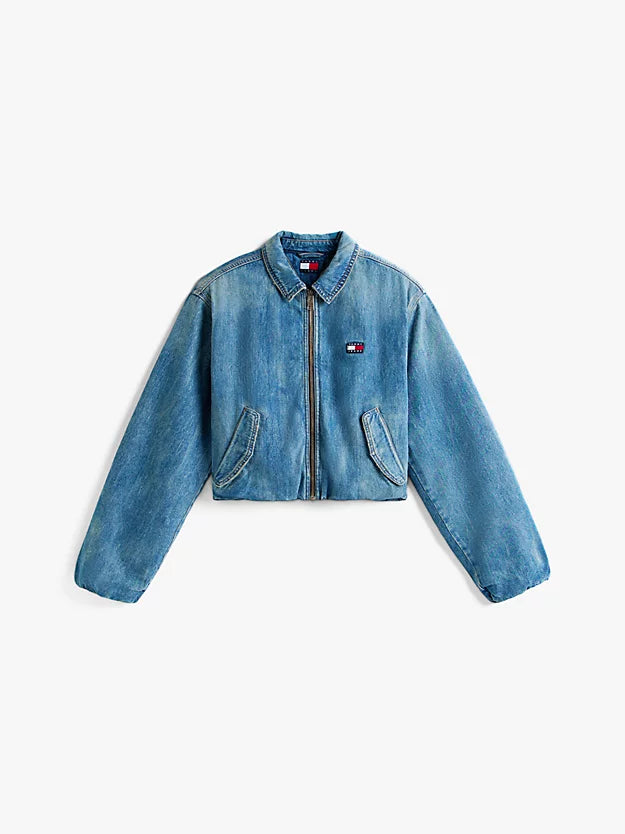Relaxed Padded Denim Harrington Jacket