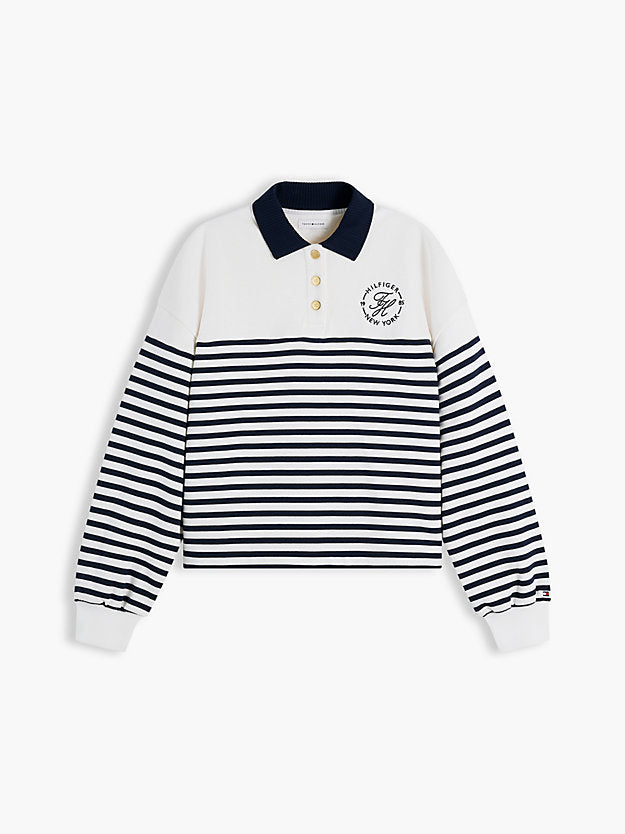 Gold-Tone Button Relaxed Polo Sweatshirt