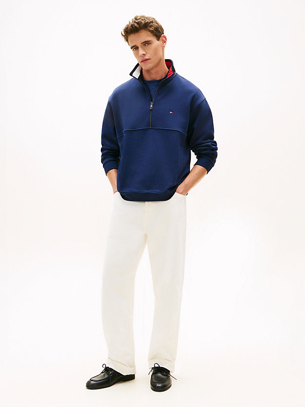 Colour-Blocked Collar Terry Quarter-Zip Jumper