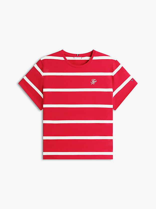 Curve Logo Embroidery Jersey Crew Neck T-Shirt