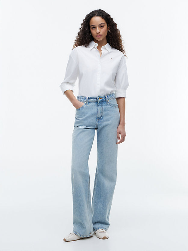 Gold-Tone Button Mid Rise Loose Straight Jeans