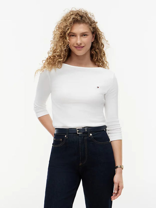 Slim Three-Quarter Sleeve Boat Neck T-Shirt