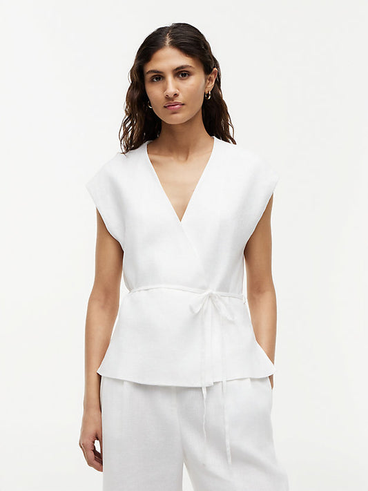 Linen Blend Tie Wrap Waistcoat