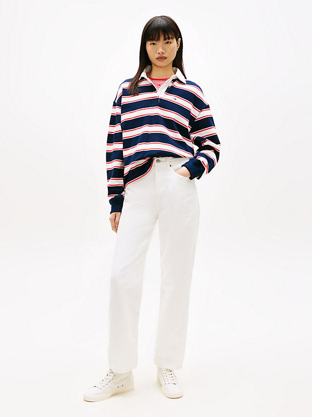 High Rise Slim Straight Leg White Jeans