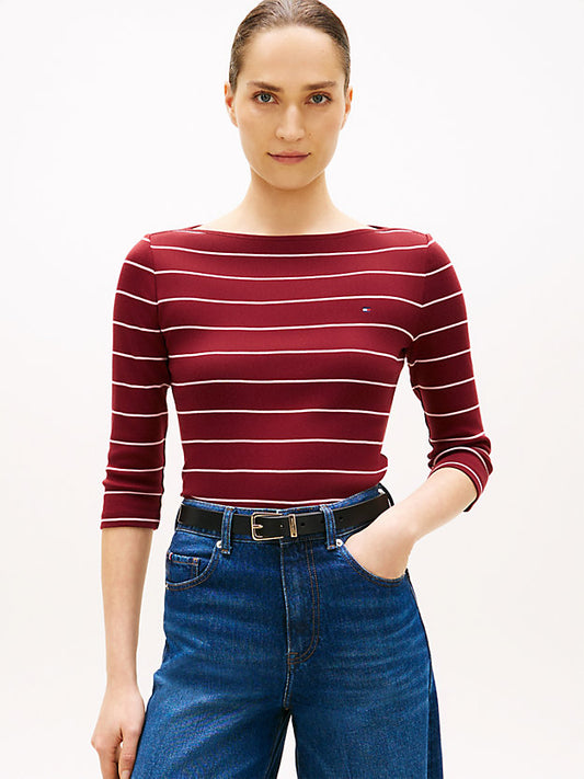 Slim Three-Quarter Sleeve Boat Neck T-Shirt