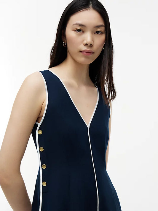Gold-Tone Button Linen Blend Maxi Dress