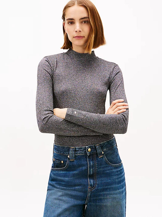 Festive Metallic Slim Long Sleeve Top