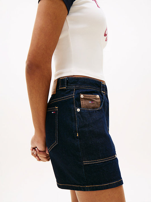 Flag Embroidery Denim Straight Mini Skirt