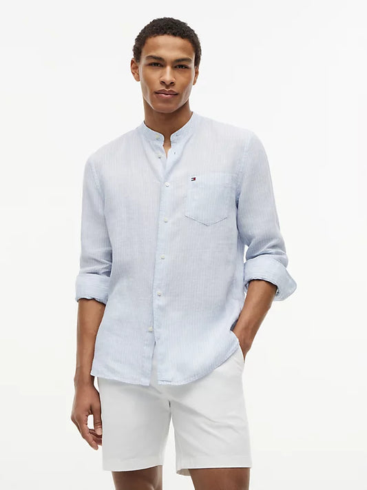 Regular Fit Washed Linen Pinstripe Shirt