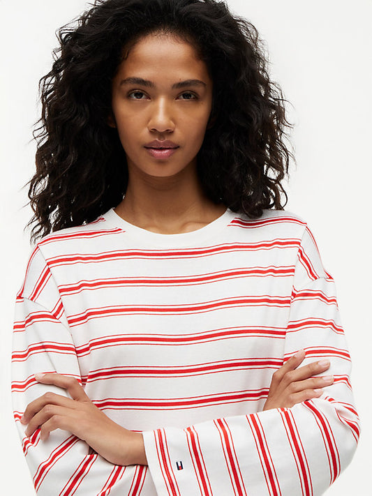 Stripe Drawstring Hem Long Sleeve T-Shirt