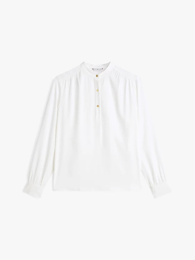 Gold-Tone Button Relaxed Twill Blouse