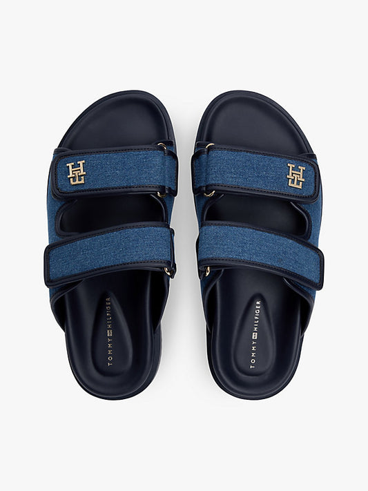 Denim Monogram Double Strap Sandals