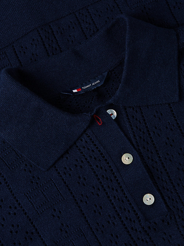 Pointelle Flag Short Sleeve Polo Jumper