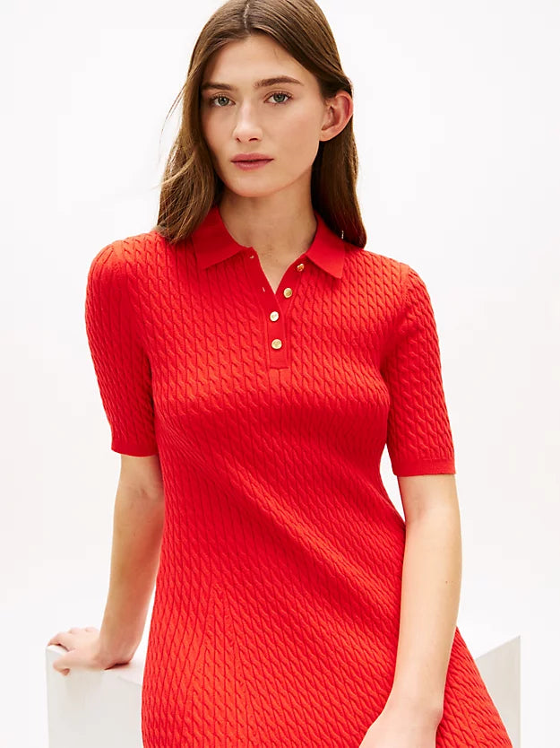 Cable Knit Slim Mini Polo Dress