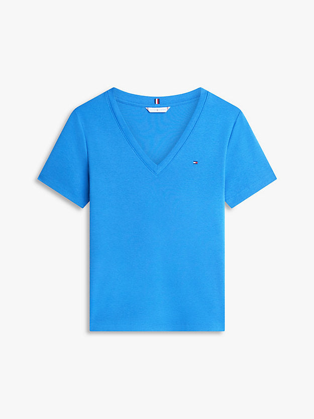 Flag Embroidery Slim V-Neck T-Shirt