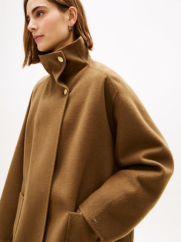 Wool Blend Funnel Neck Oversized Coat